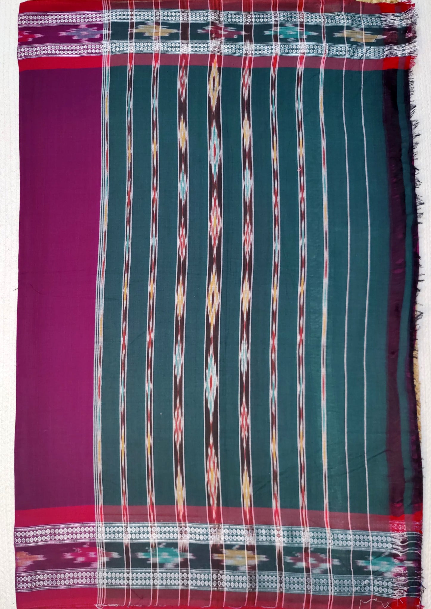 Khadi Ikat Cotton Saree- Magenta2