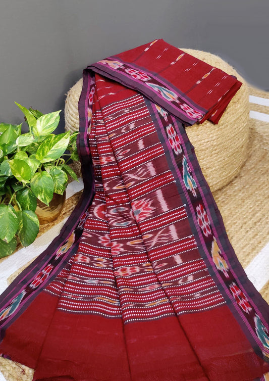 Khadi Ikat Cotton Saree- Maroon 2