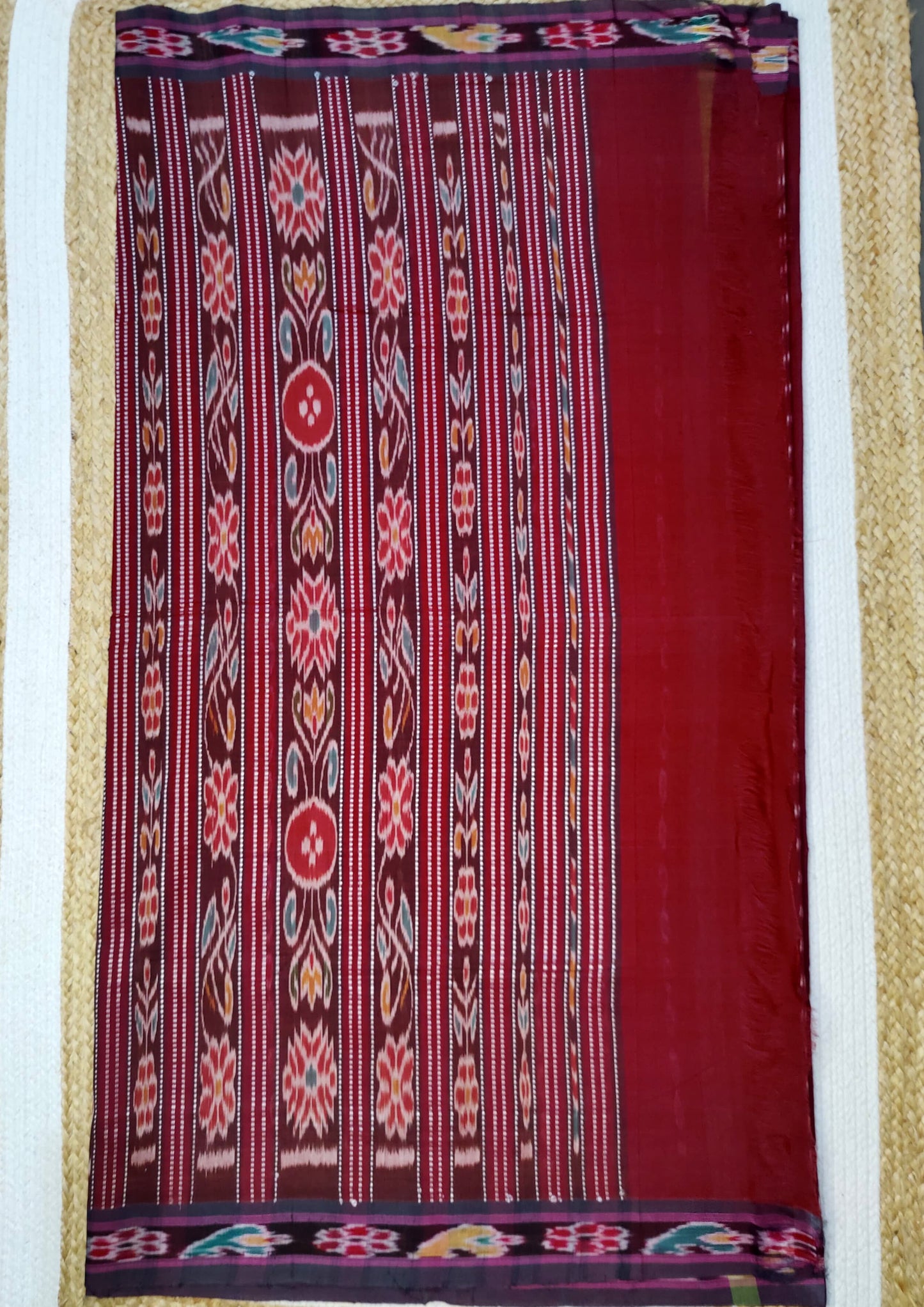 Khadi Ikat Cotton Saree- Maroon 2