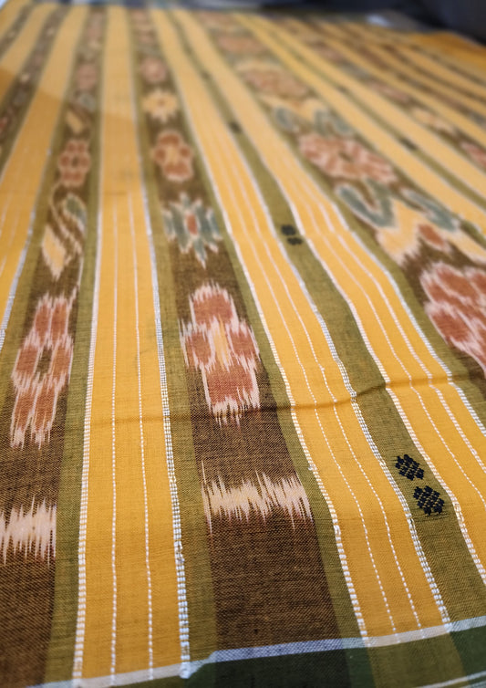 Khadi Ikat Cotton Saree- Mustard