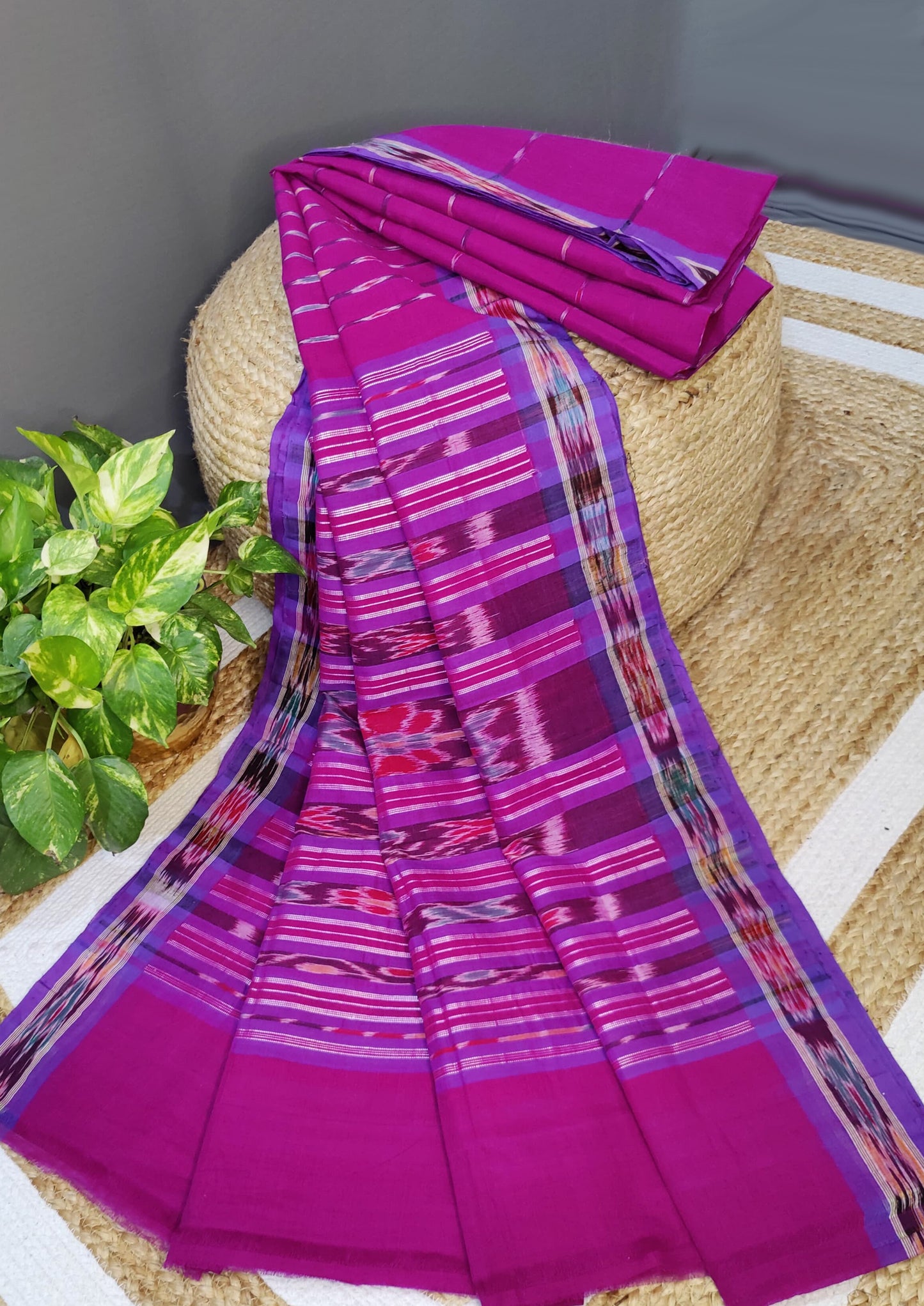 Khadi Ikat Cotton Saree- Pink1
