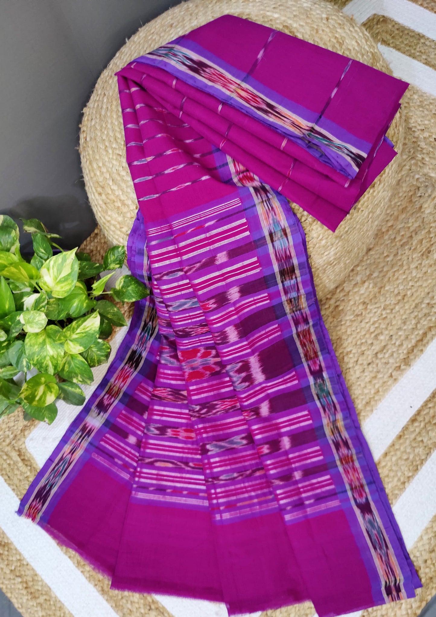 Khadi Ikat Cotton Saree- Pink1