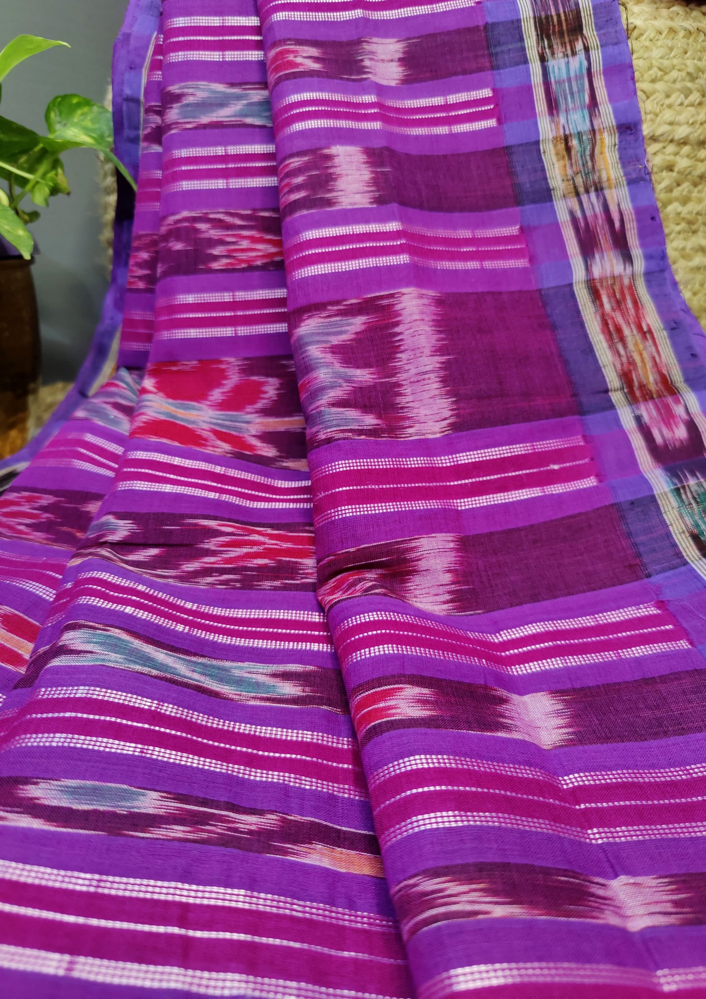 Khadi Ikat Cotton Saree- Pink1