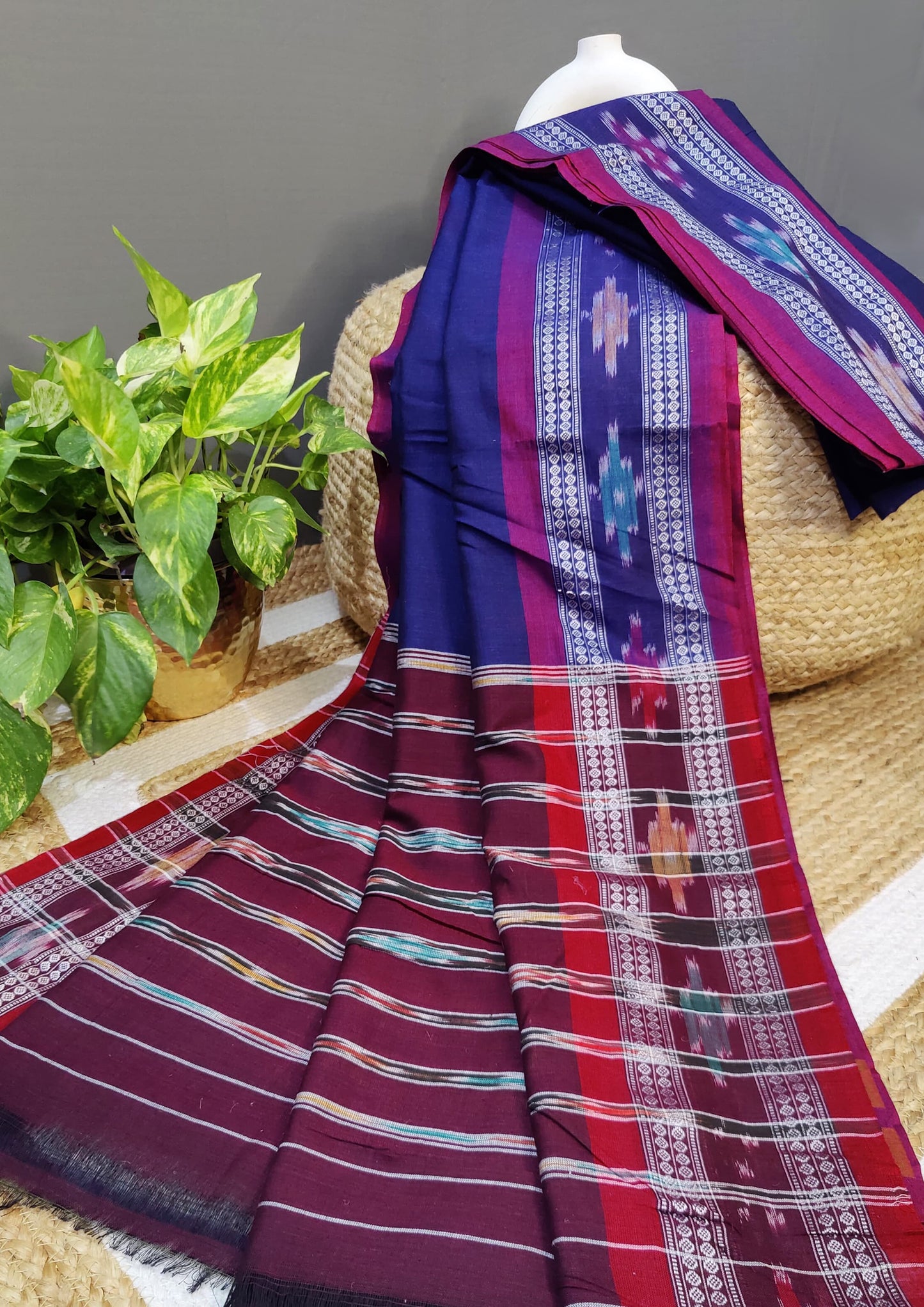 Khadi Ikat Cotton Saree- Purple