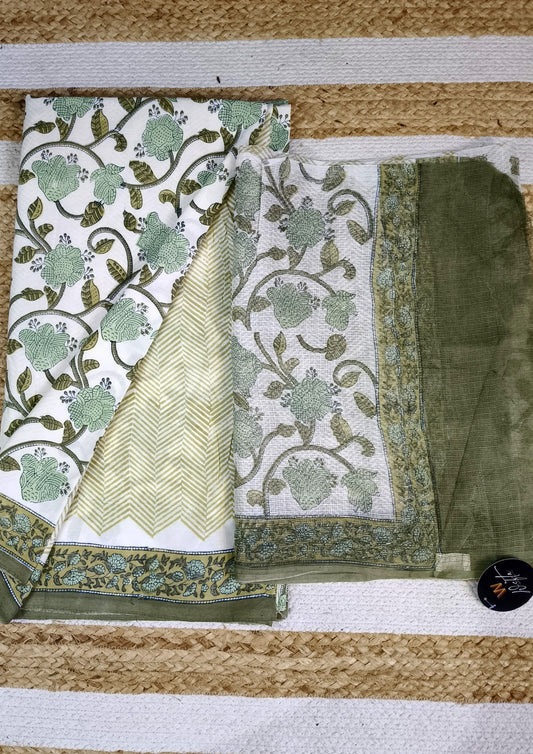 Sanganeri Cotton Kota Suit- Green