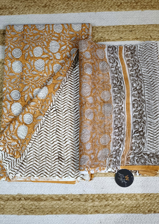 Sanganeri Cotton Kota Suit- Mustard Yellow