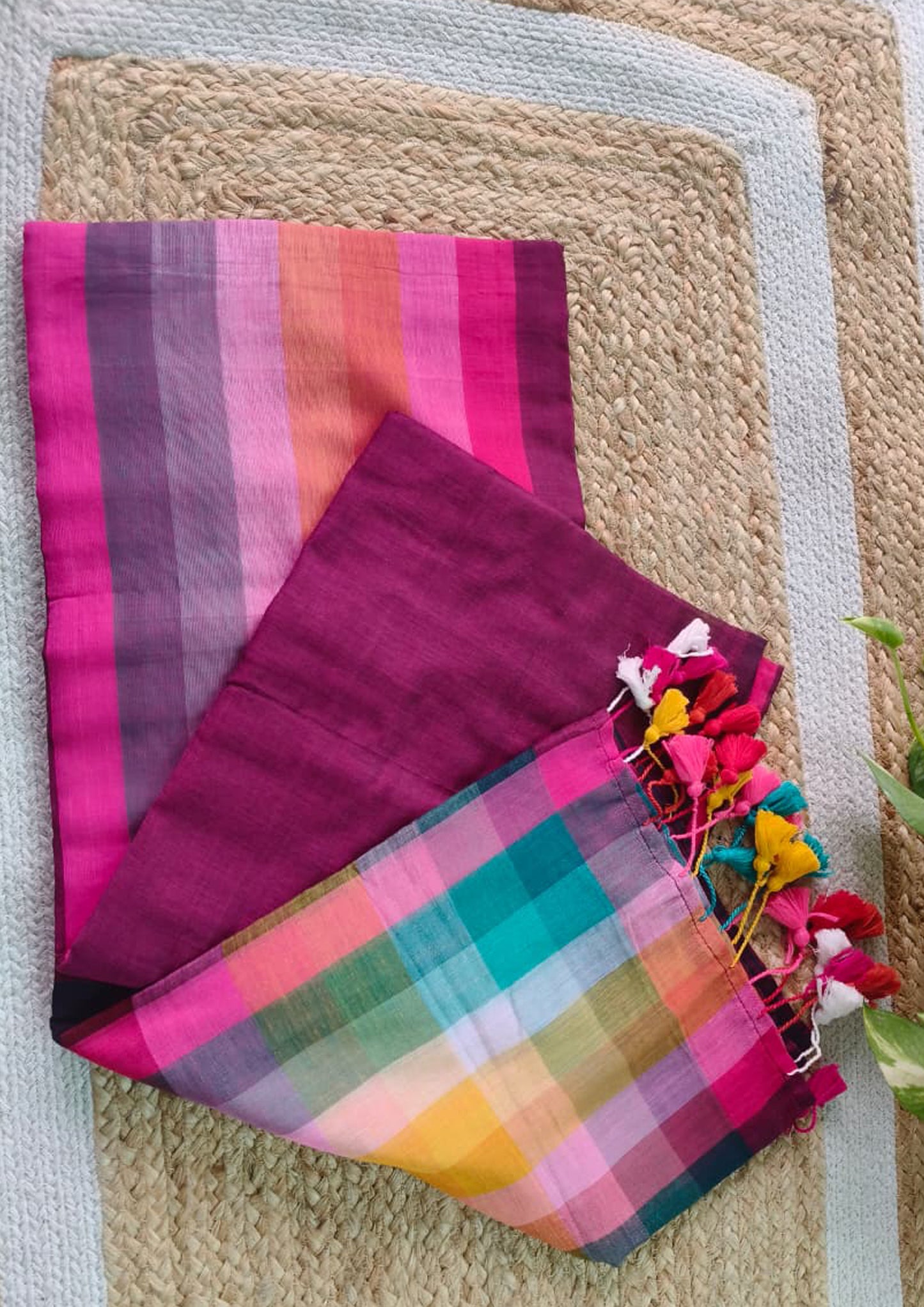 Cotton M12- Multicolor Checks Pink