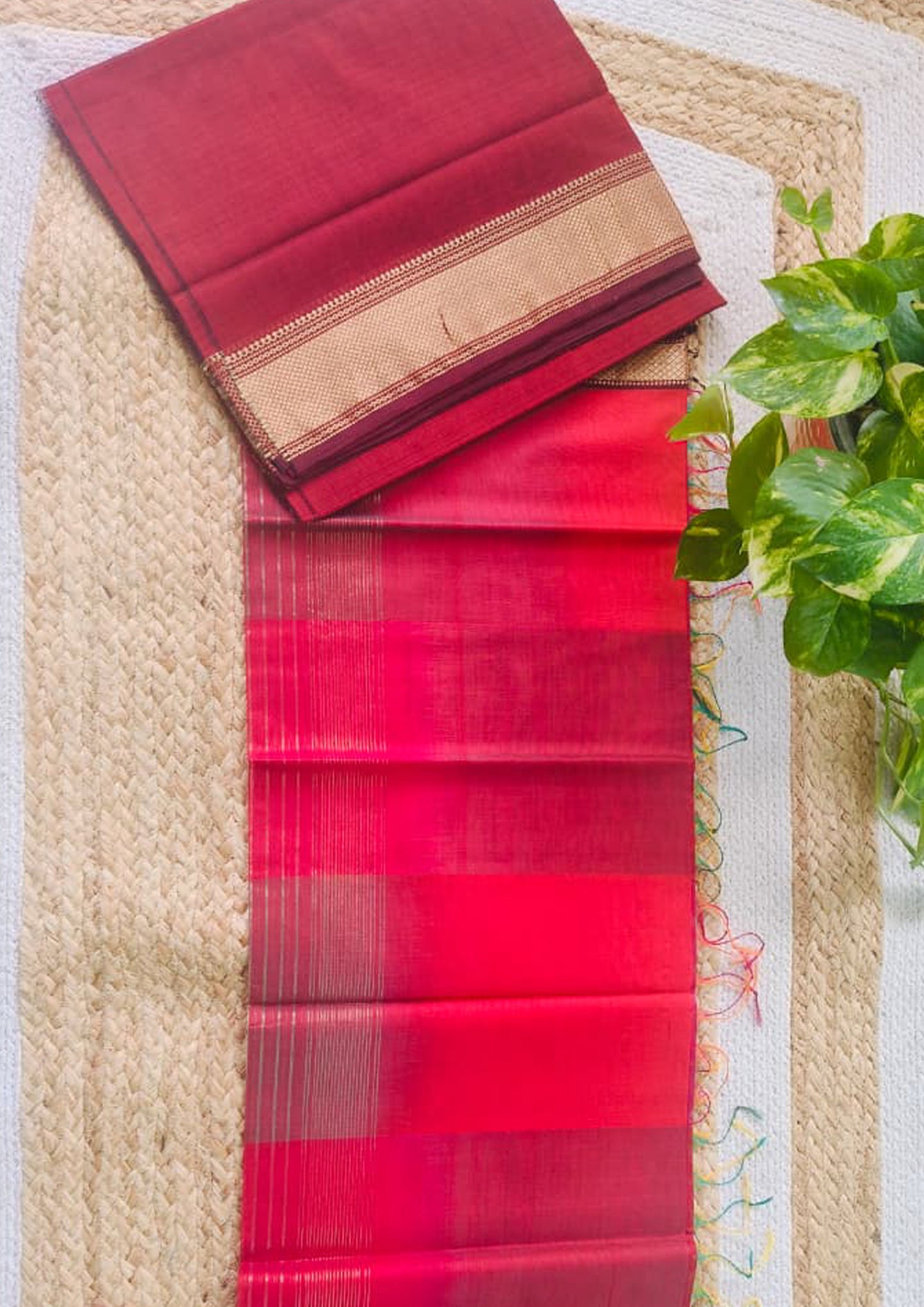 Maheshwari Silk Suit Set- Maroon M15