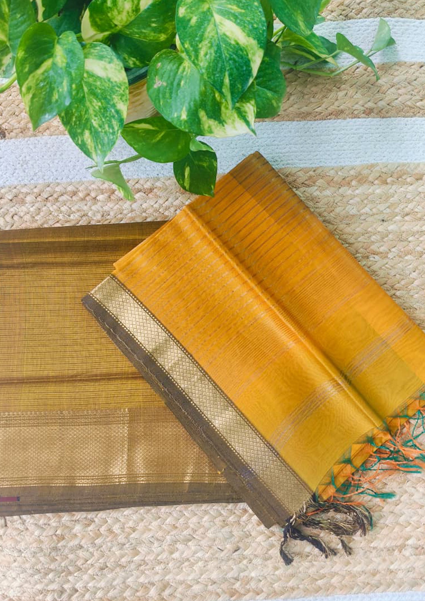 Maheshwari Silk Suit Set- Mustard Yellow M16