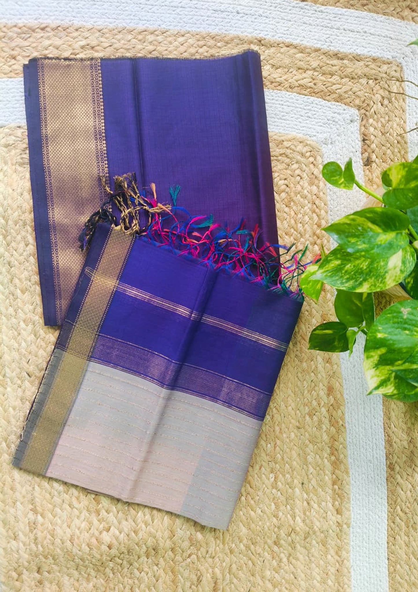 Maheshwari Silk Suit Set- Purple M18
