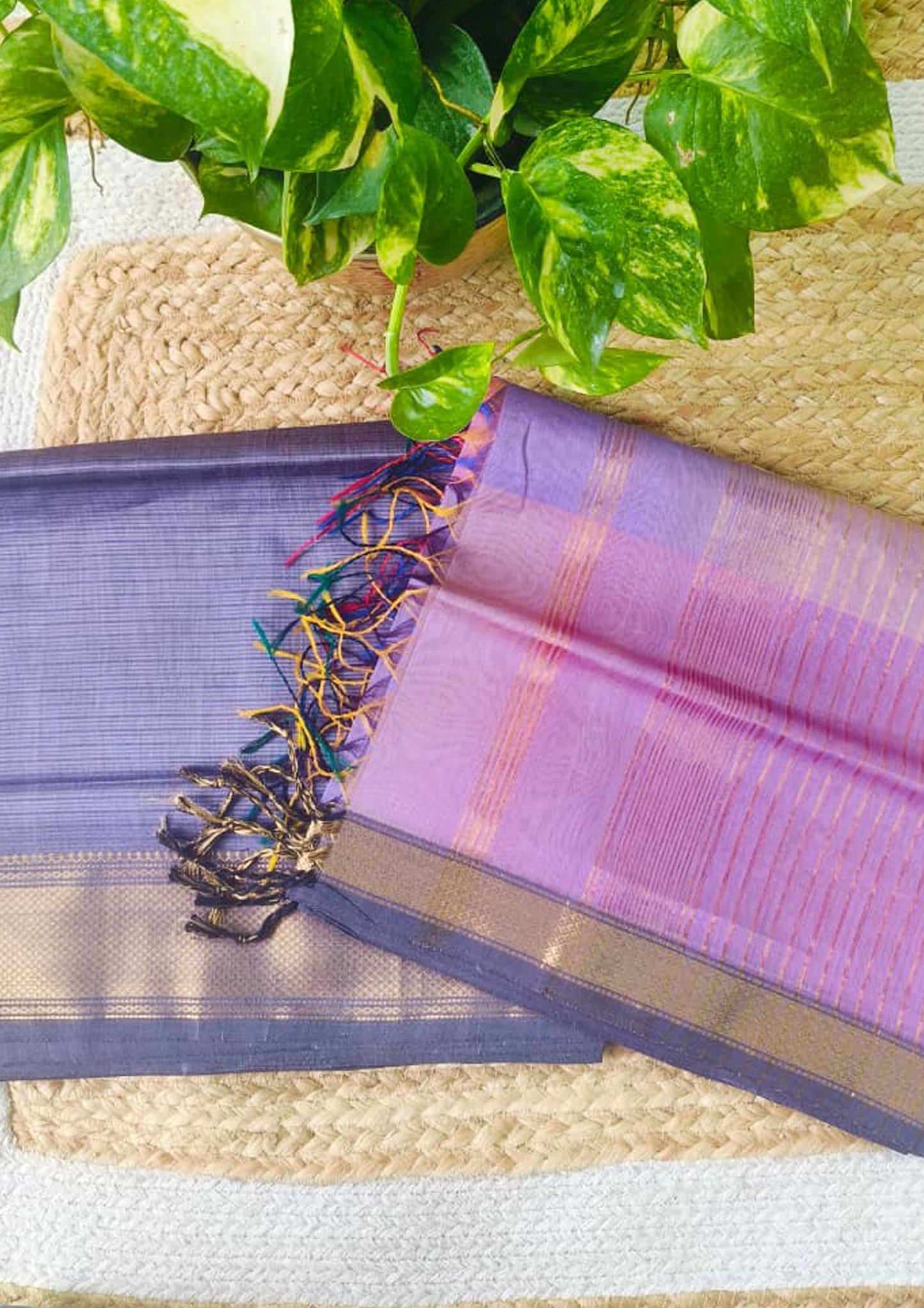 Maheshwari Silk Suit Set- Light Purple M19