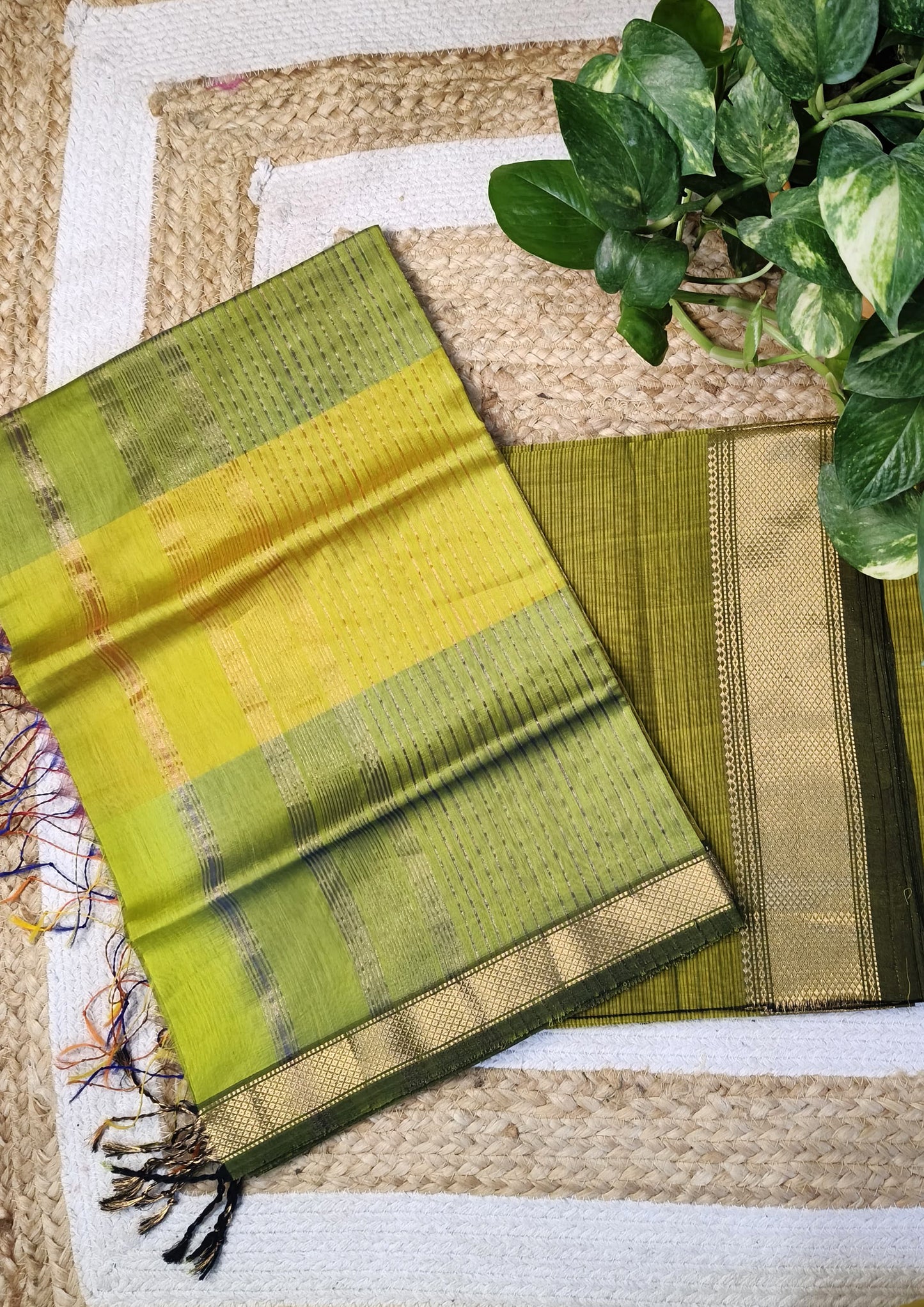 Maheshwari Silk Suit Set- Olive1