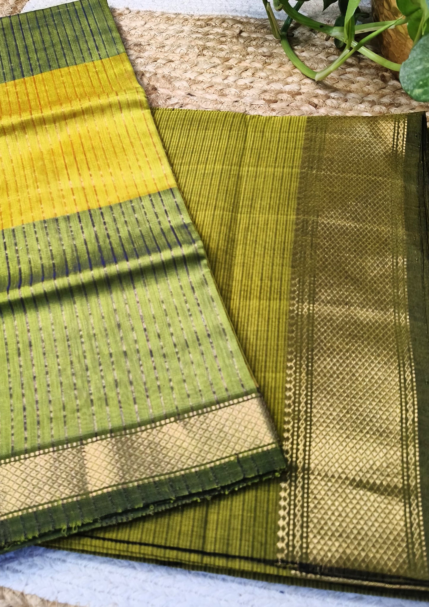 Maheshwari Silk Suit Set- Olive1