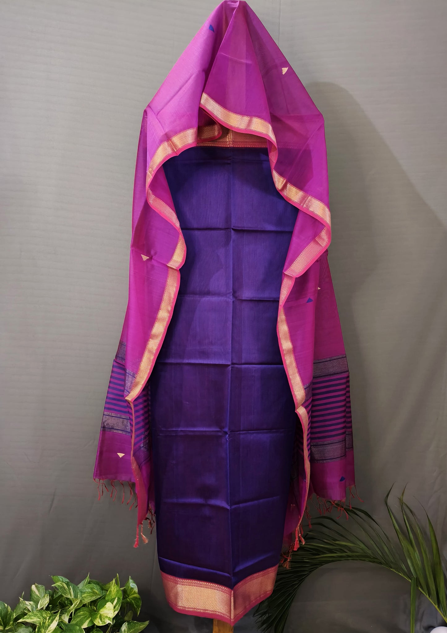 Maheshwari Silk Suit Set- Buti Purple