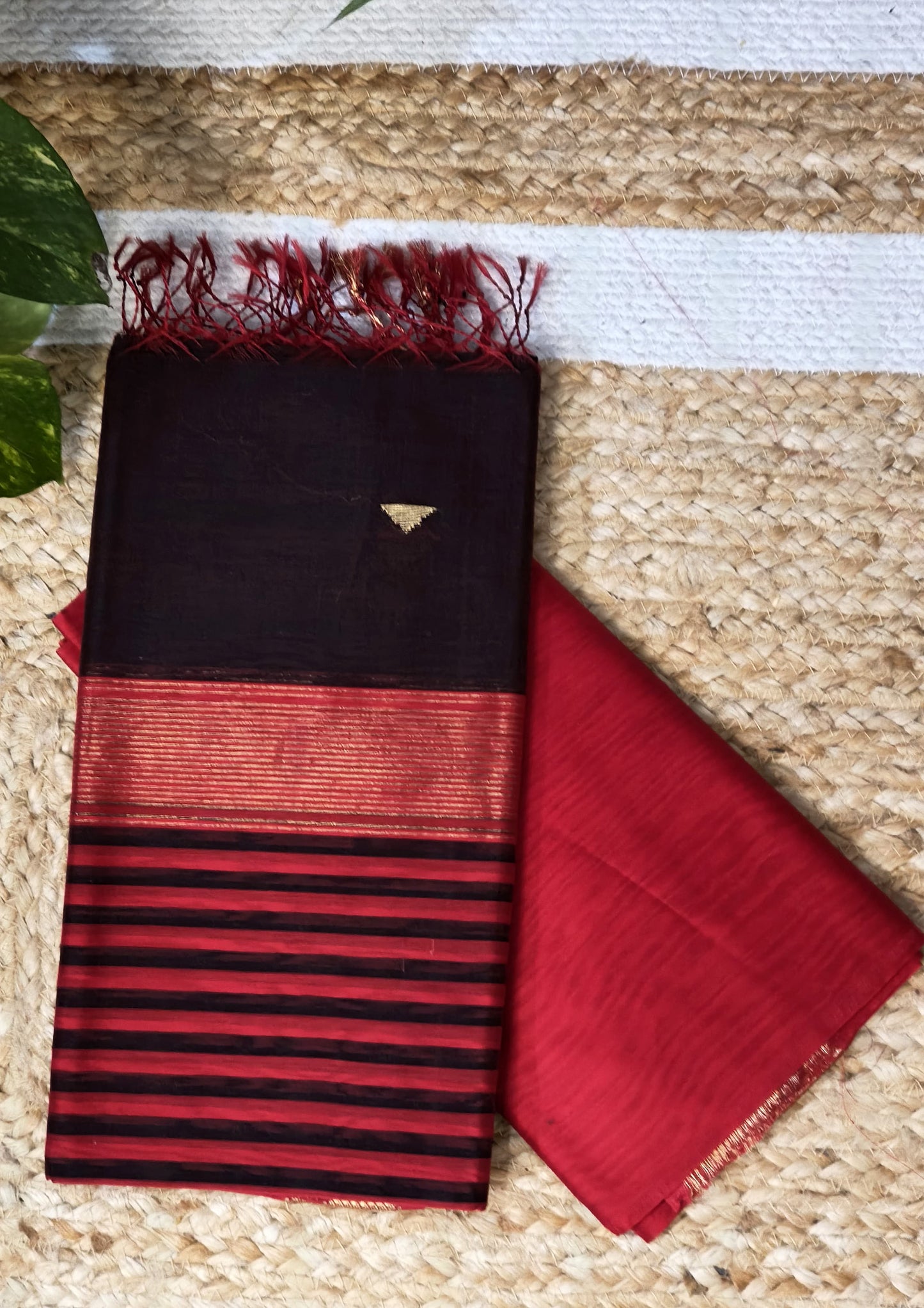 Maheshwari Silk Suit Set- Buti Red