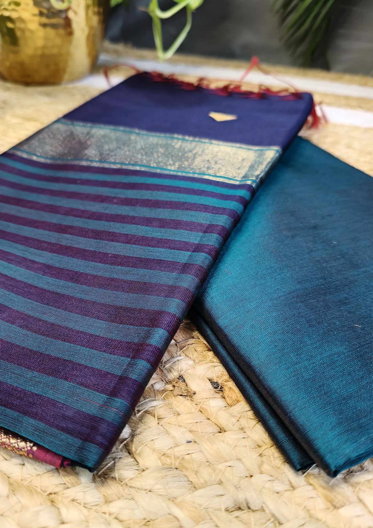 Maheshwari Silk Suit Set- Buti Turqoise