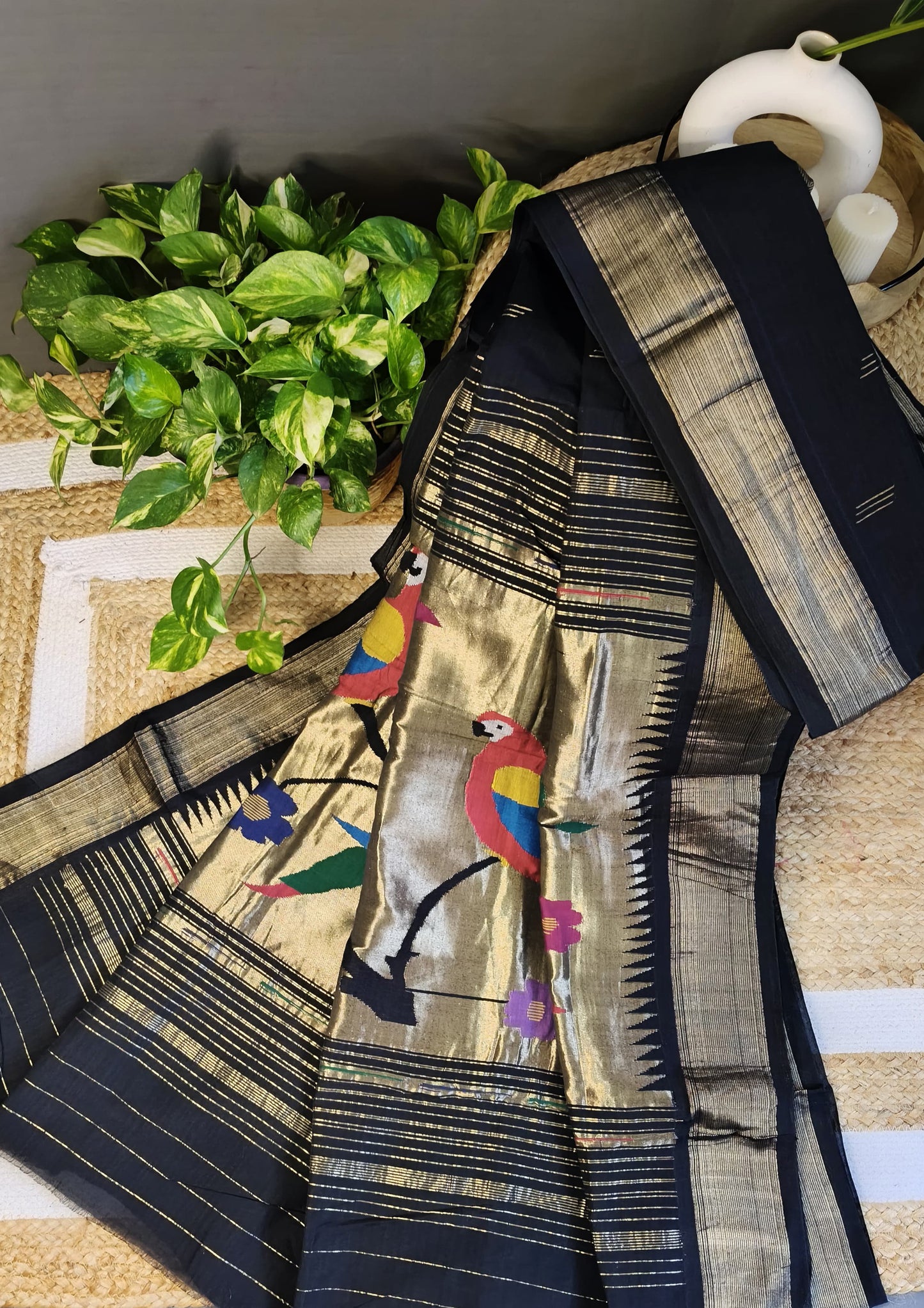 Paithani Cotton Saree- Black