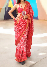 Shibori Maheshwari Saree S4- Red1