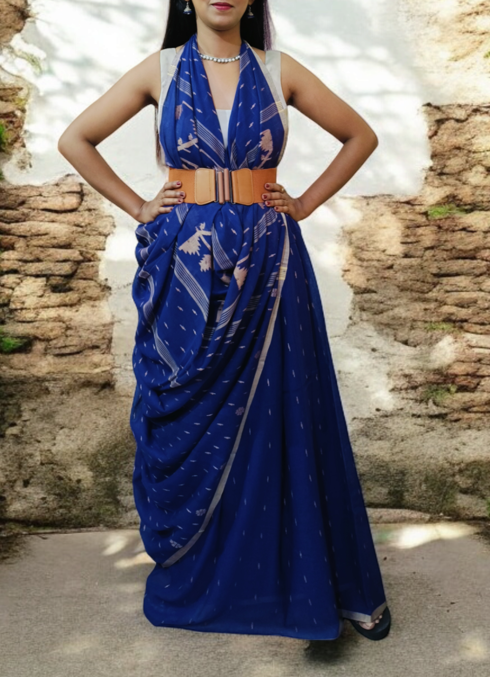 Cotton Jamdani Machi buti Saree- Purple