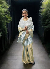 Chanderi Tissue Saree Dhup Chav- Blue Gold