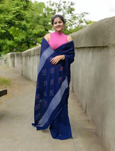 Cotton Jamdani Ruiton Buti Saree- Navy blue