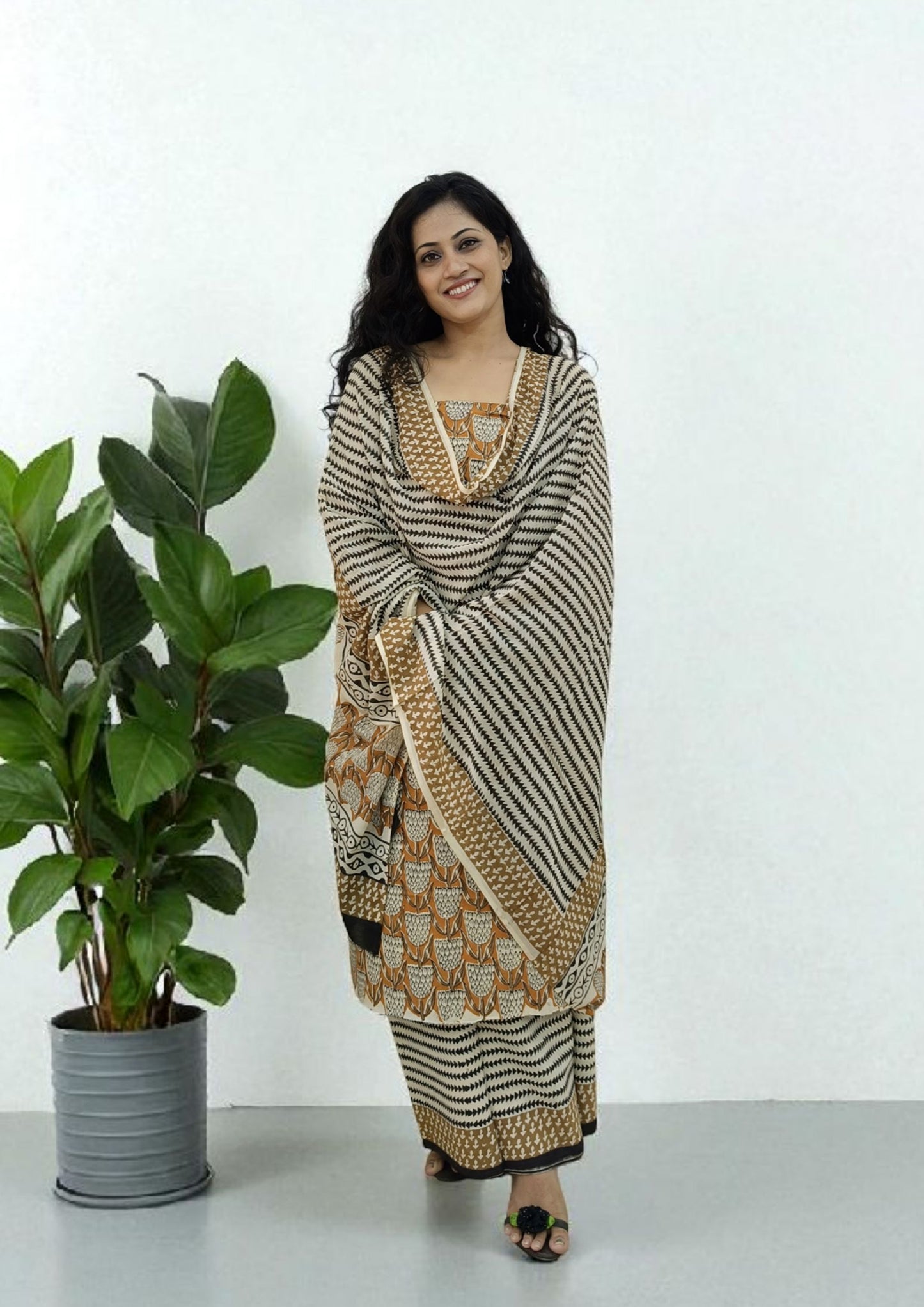 Bagru Handblock Print Suit B6- Mustard2
