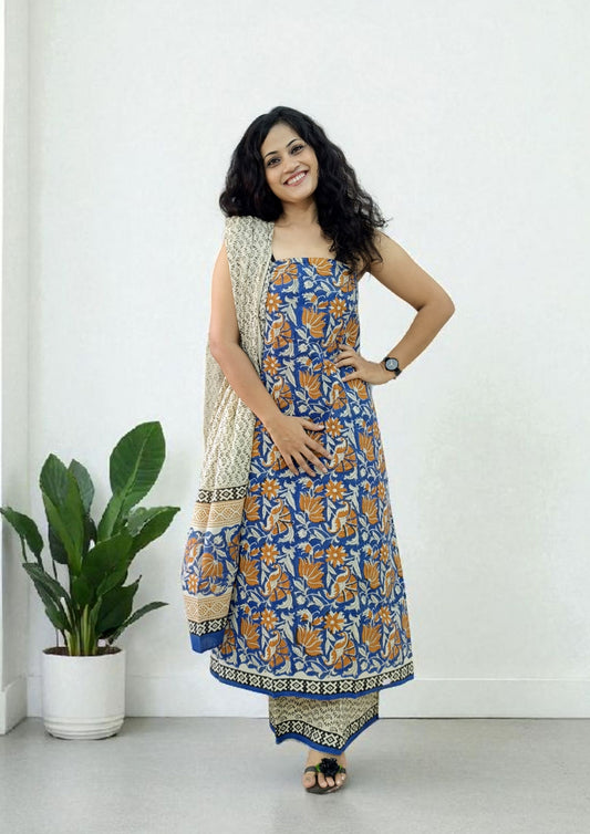 Bagru Handblock Print Suit B1- Blue1