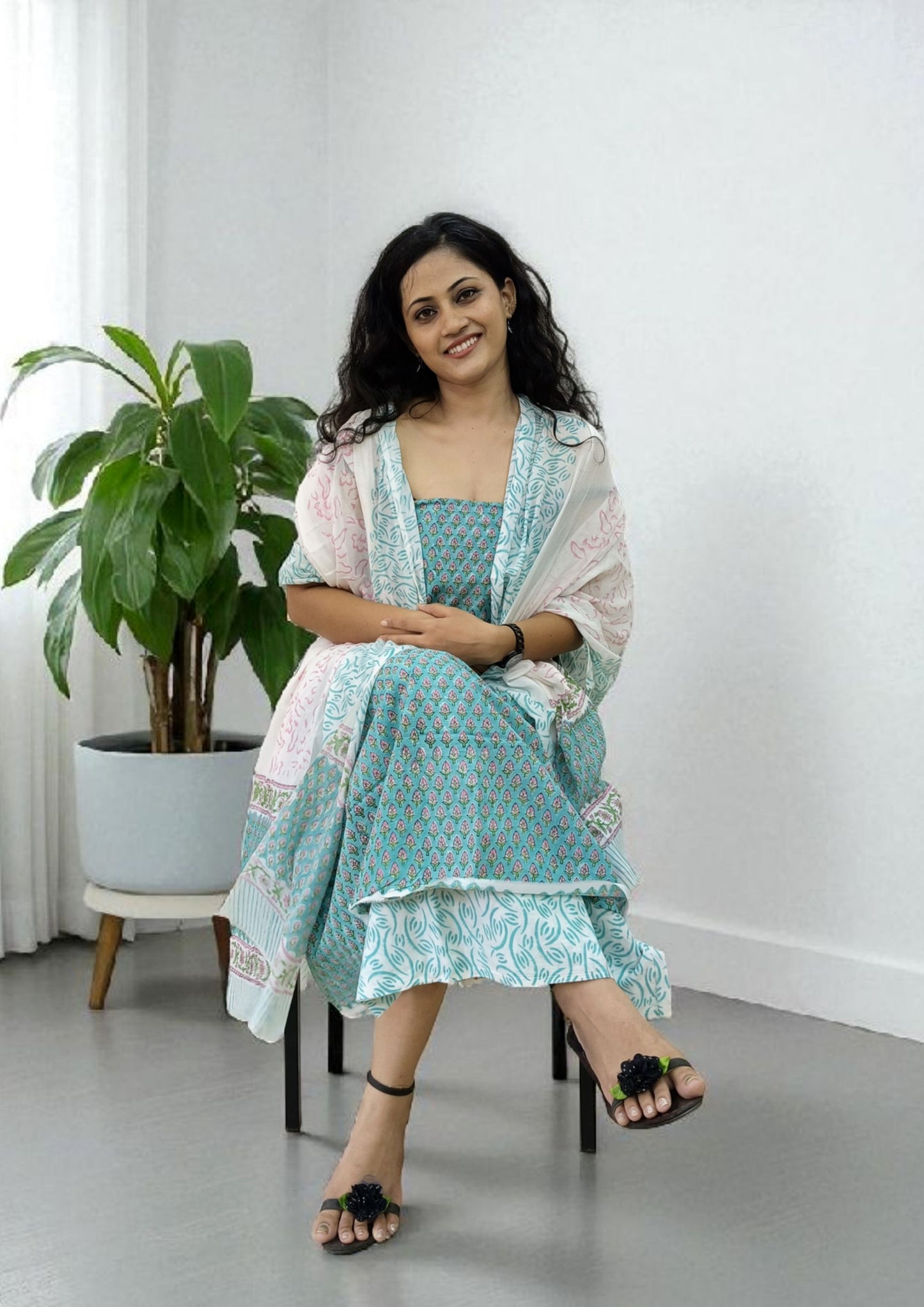 Bagru Handblock Print Suit B4- Light Blue1
