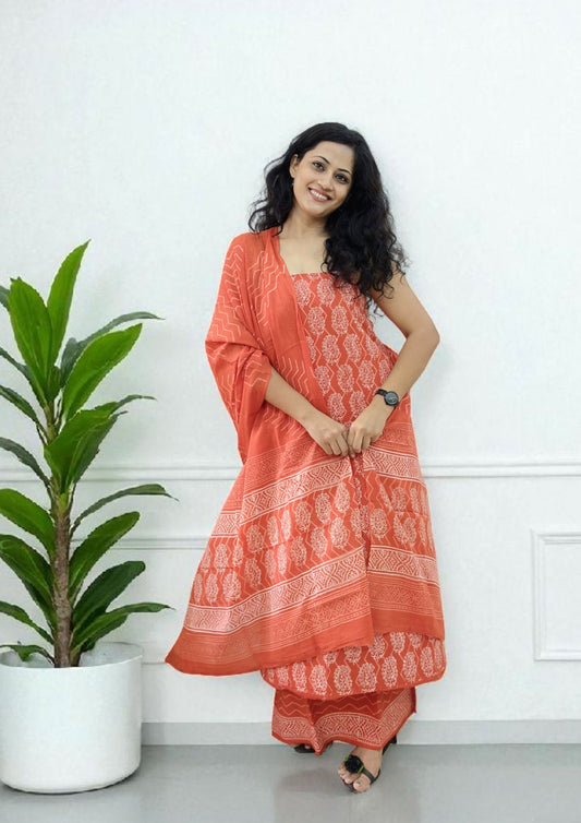 Bagru Handblock Print Suit B2- Red1