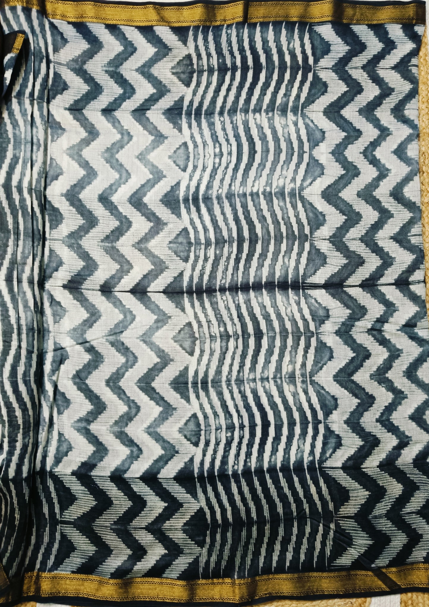 Shibori Maheshwari Saree S2- Black
