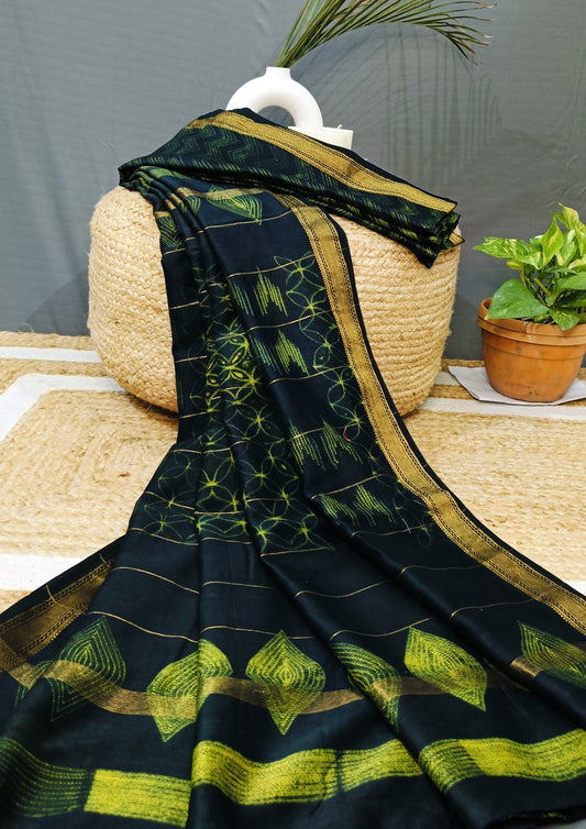 Shibori Maheshwari Saree S7- Green
