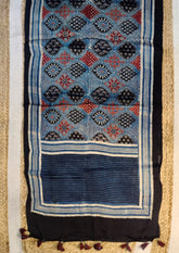 Handblock Printed Ajrakh Modal Stole- SM12Ib