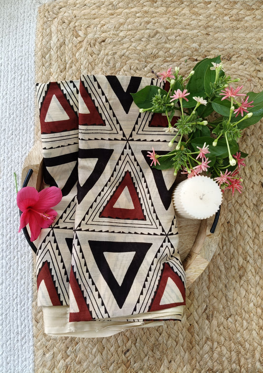 Handblock Printed Cotton Bagru Sarong- 02 Cream