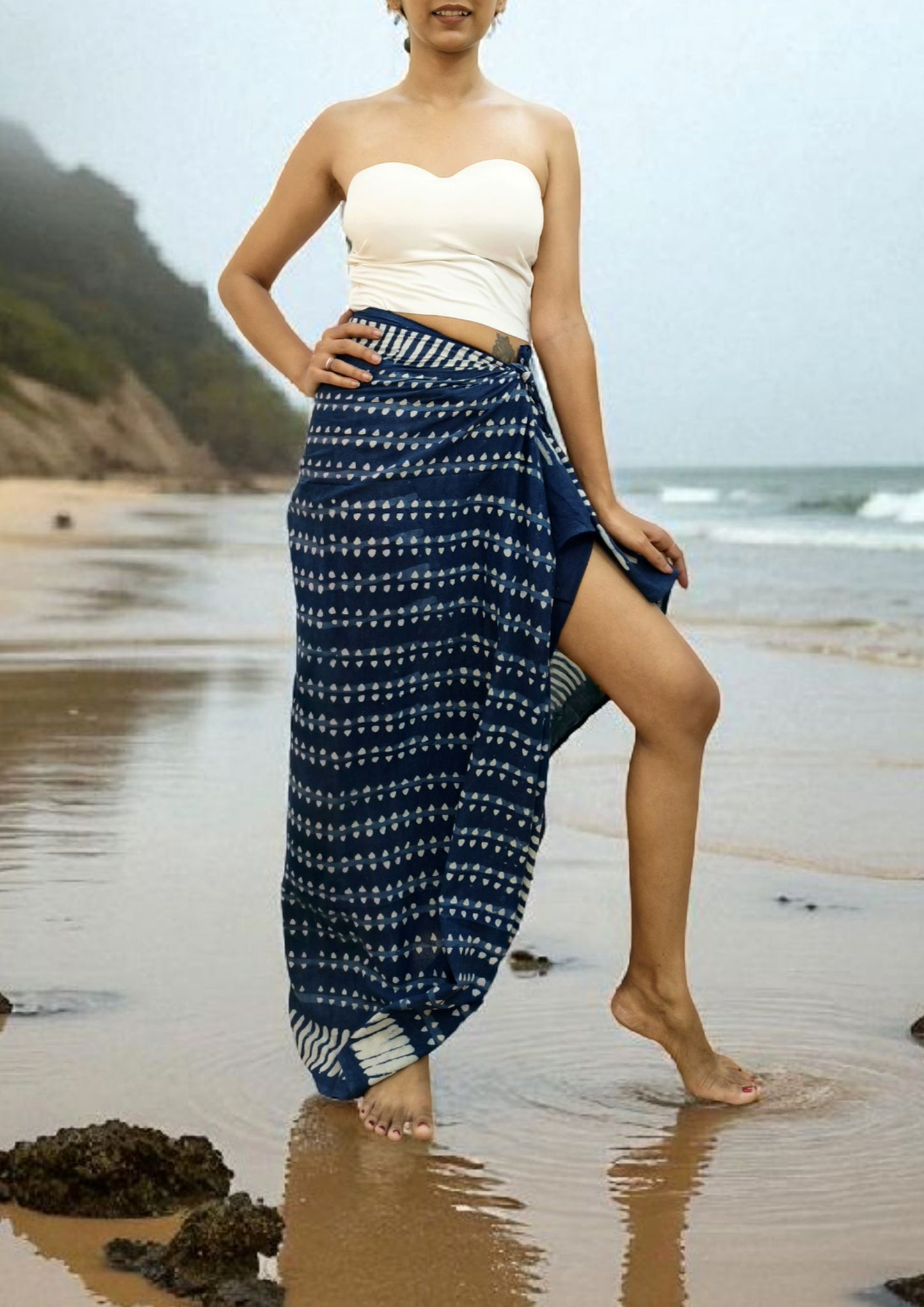 Handblock Printed Dabu (mud resist) Cotton Sarong- 07 Indigo
