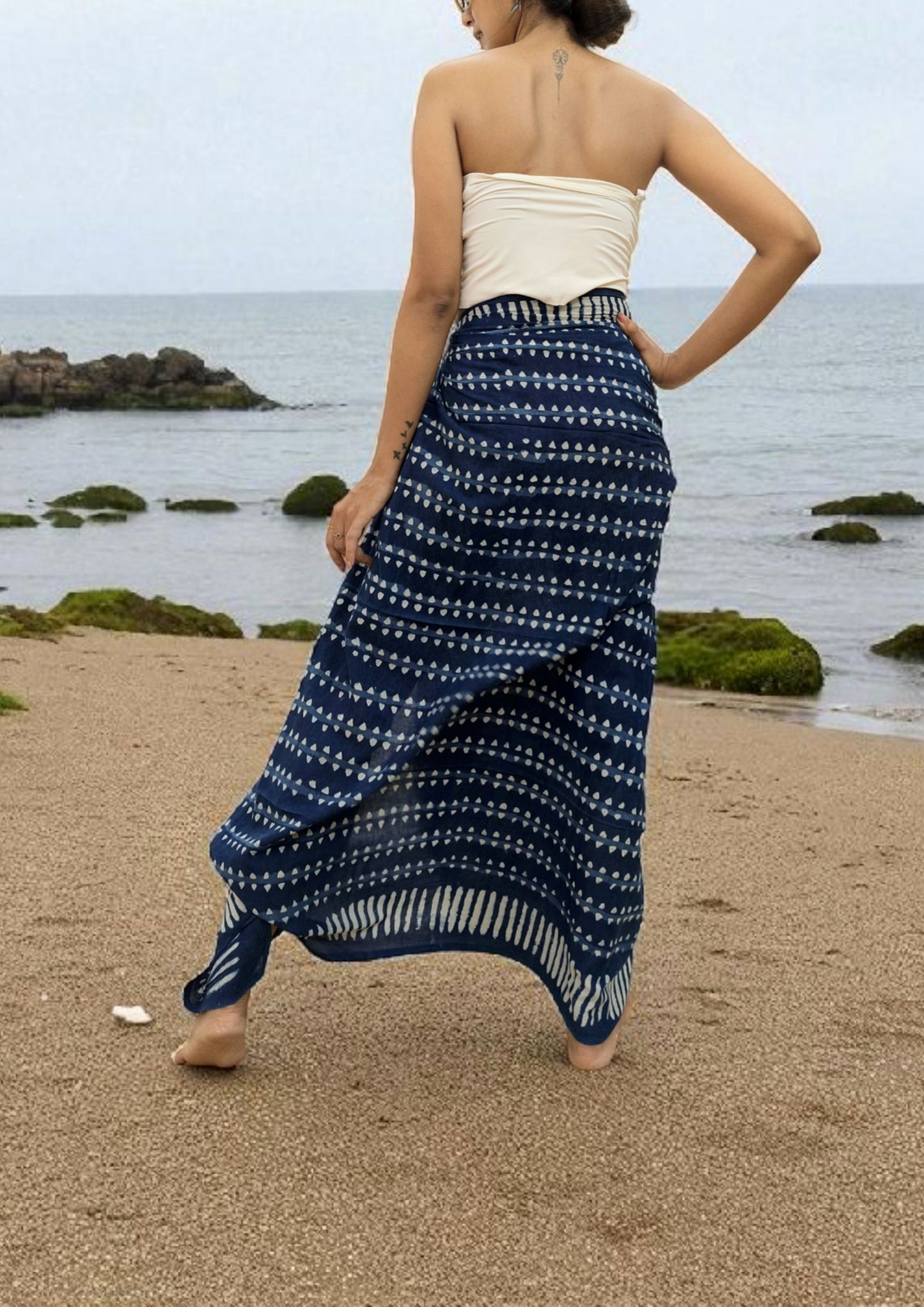 Handblock Printed Dabu (mud resist) Cotton Sarong- 07 Indigo