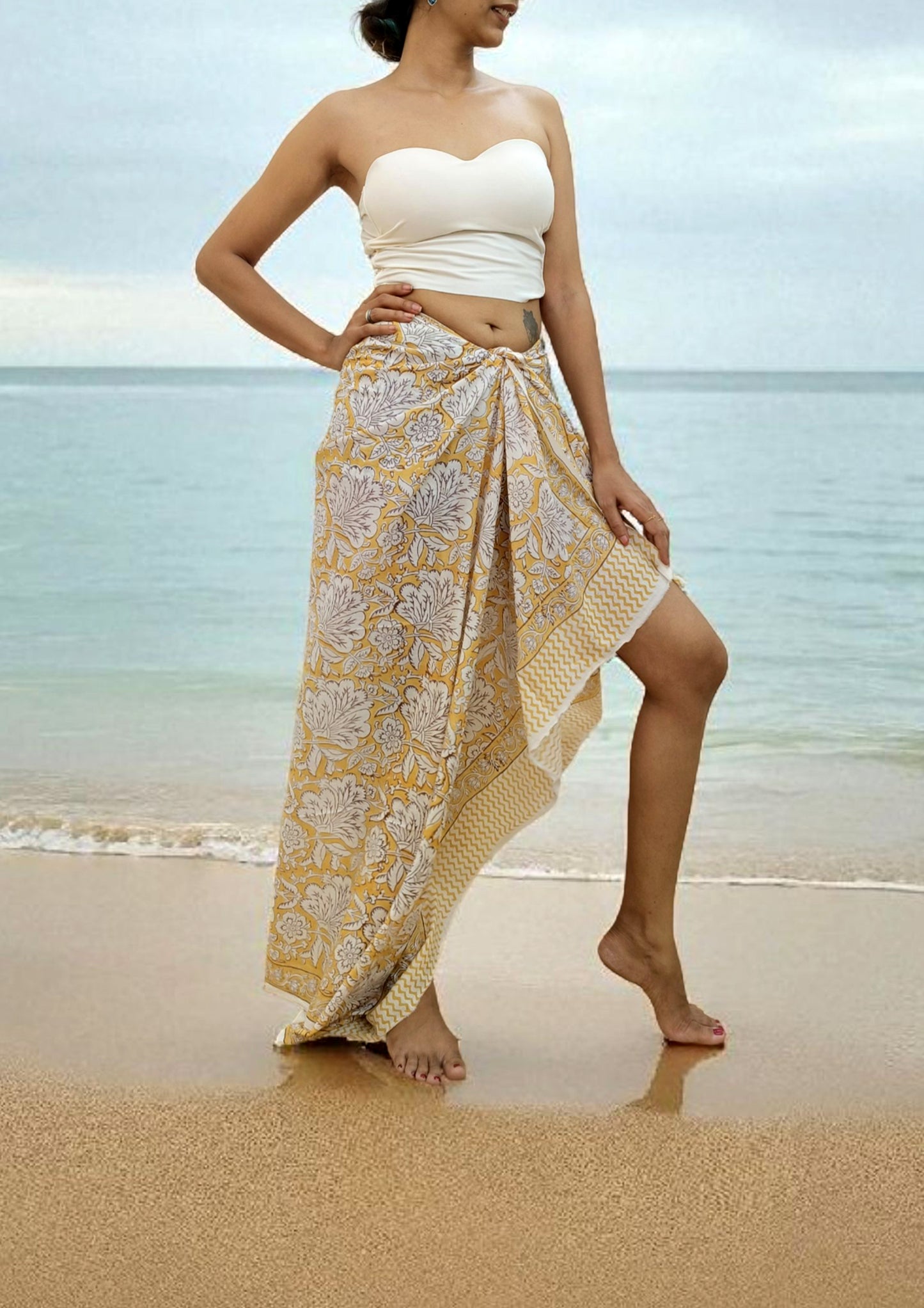 Handblock Printed Cotton Baggru Sarong- 08 Yellow