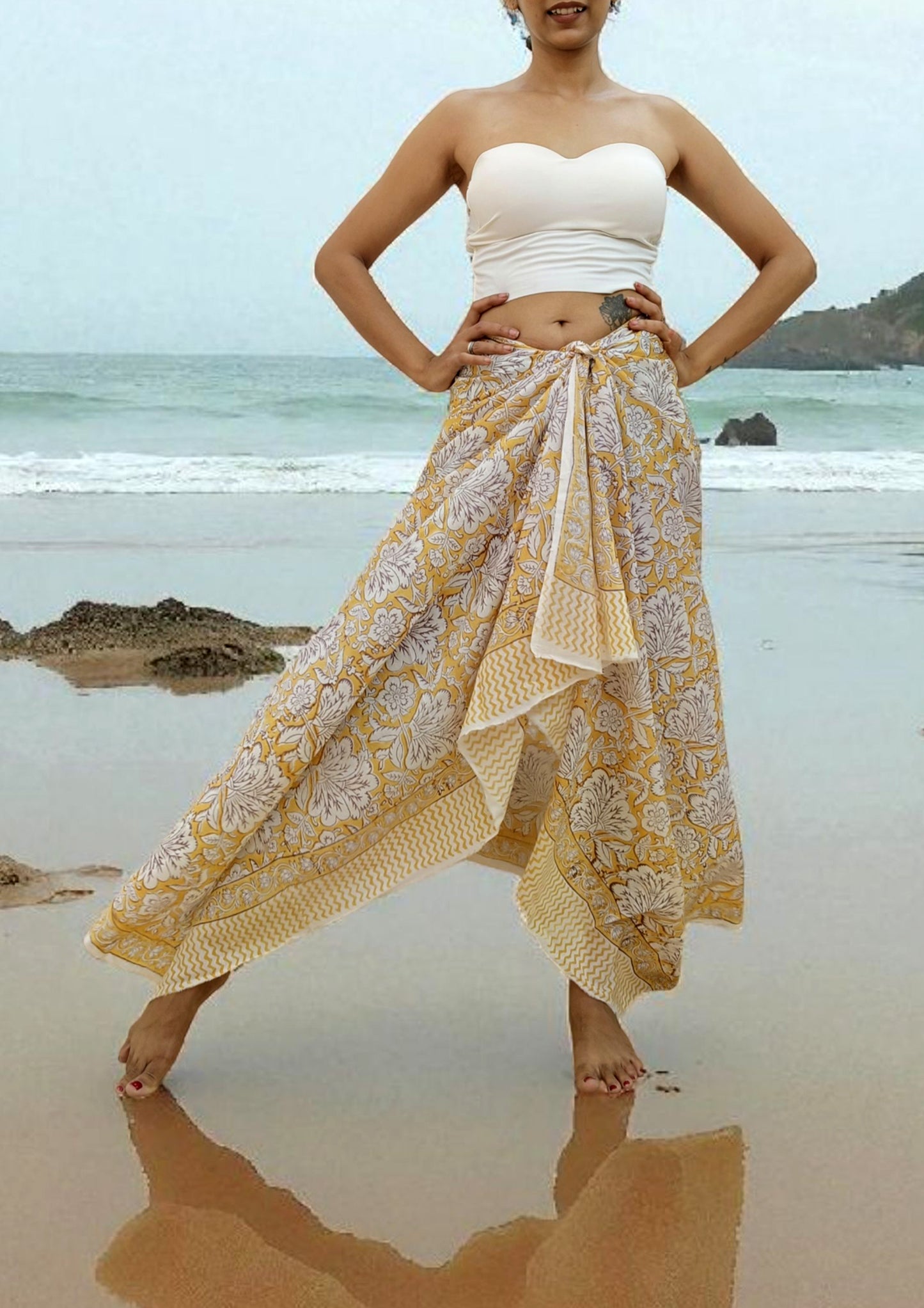 Handblock Printed Cotton Baggru Sarong- 08 Yellow