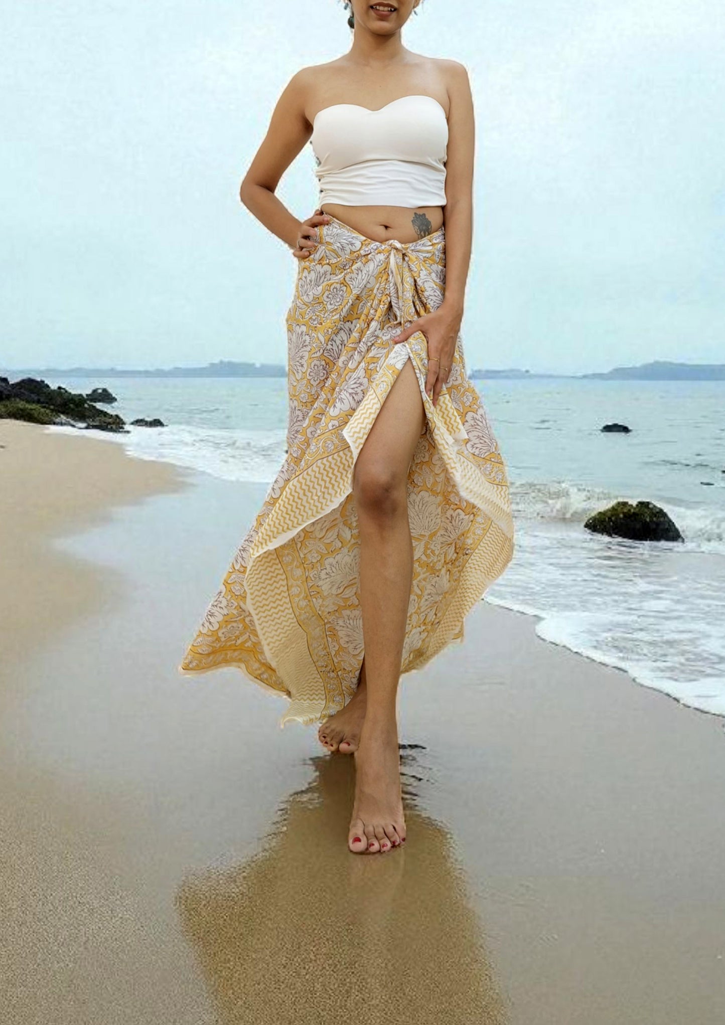 Handblock Printed Cotton Baggru Sarong- 08 Yellow
