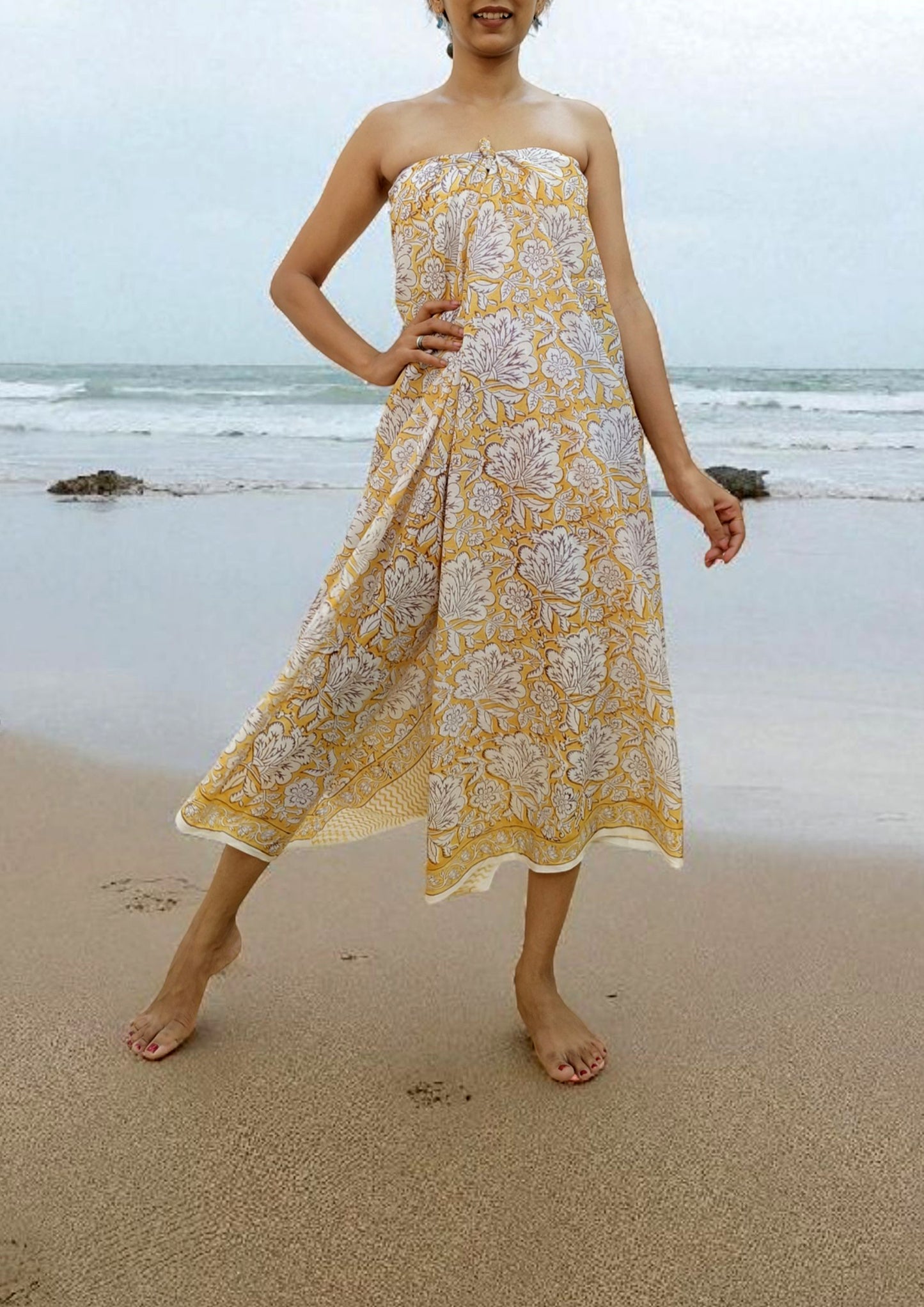 Handblock Printed Cotton Baggru Sarong- 08 Yellow
