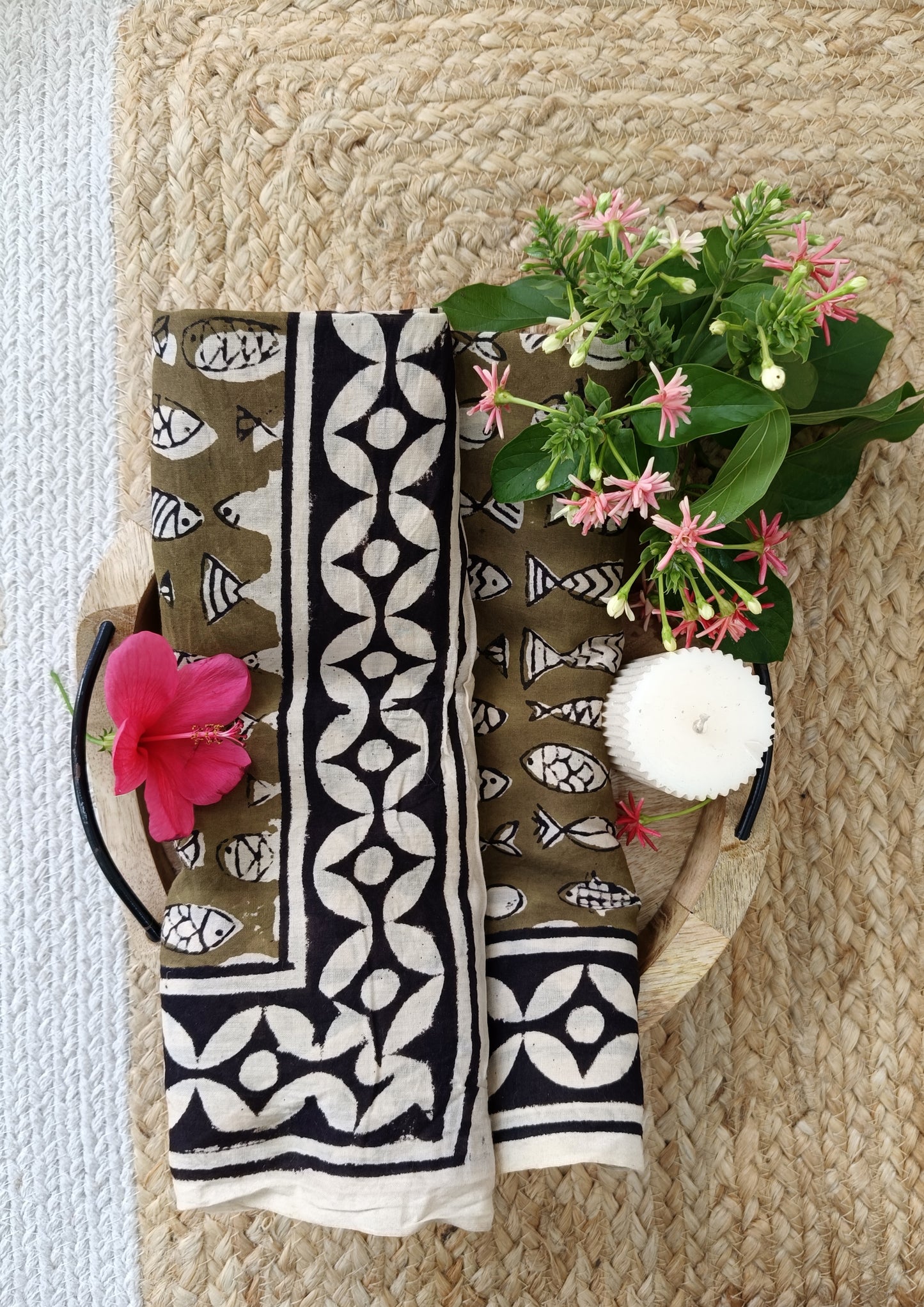Handblock Printed Cotton Bagru Sarong- 04 Brown