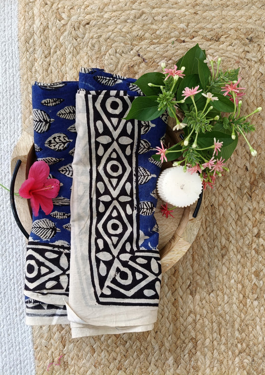 Handblock Printed Cotton Bagru Sarong-03 Blue