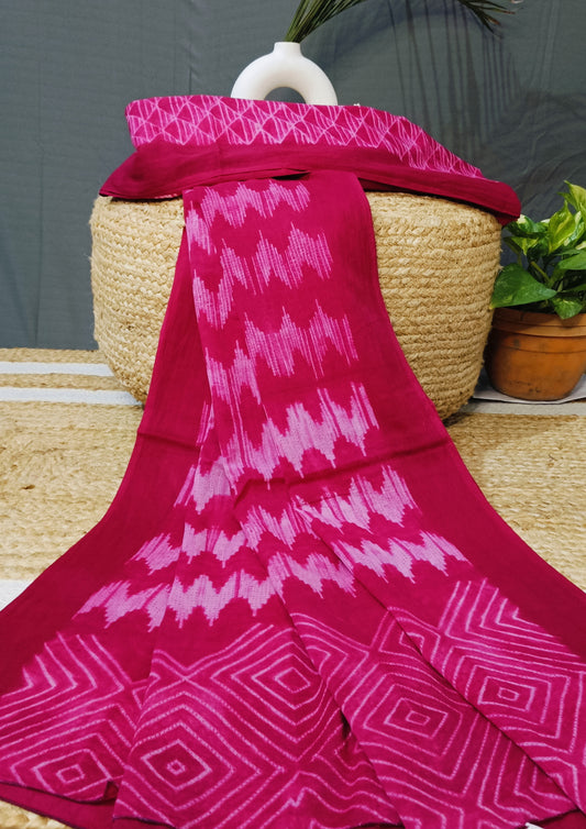 Shibori Cotton Mulmul Saree- Pink 1