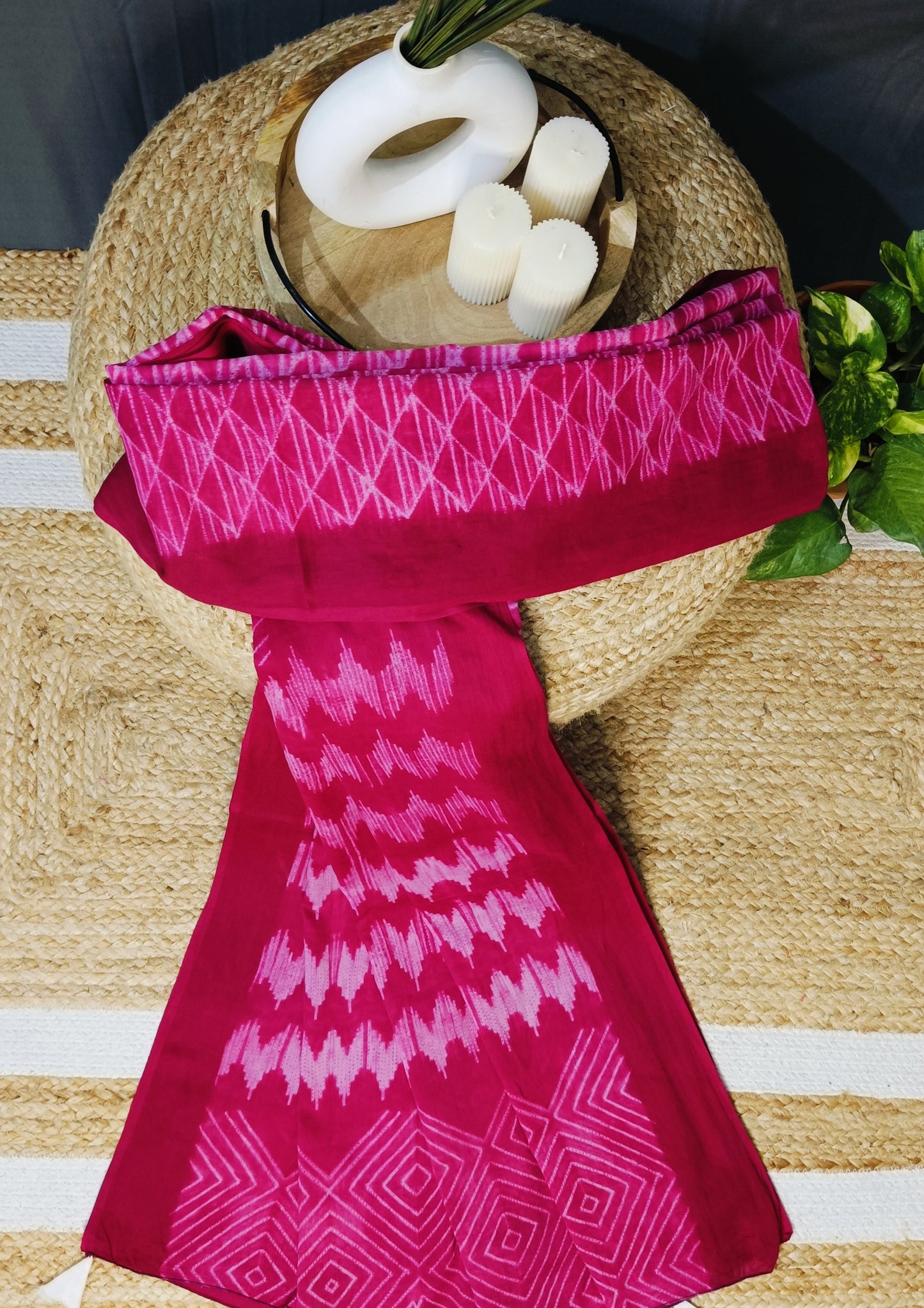Shibori Cotton Mulmul Saree- Pink 1