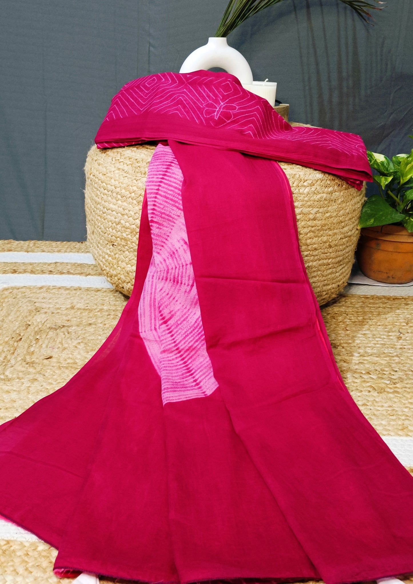 Shibori Cotton Mulmul Saree- Pink 2