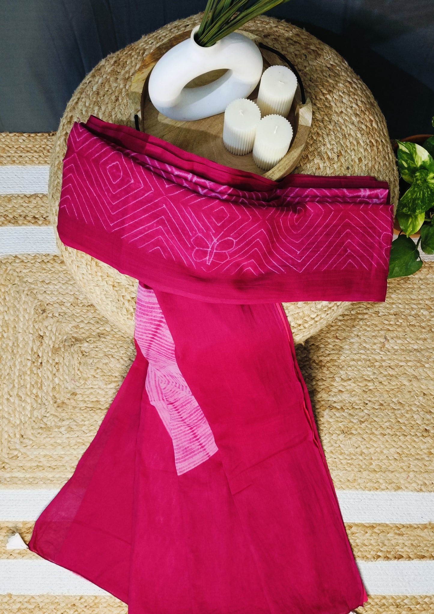Shibori Cotton Mulmul Saree- Pink 2