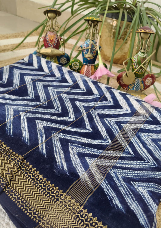 Shibori Maheshwari Saree S10- Blue