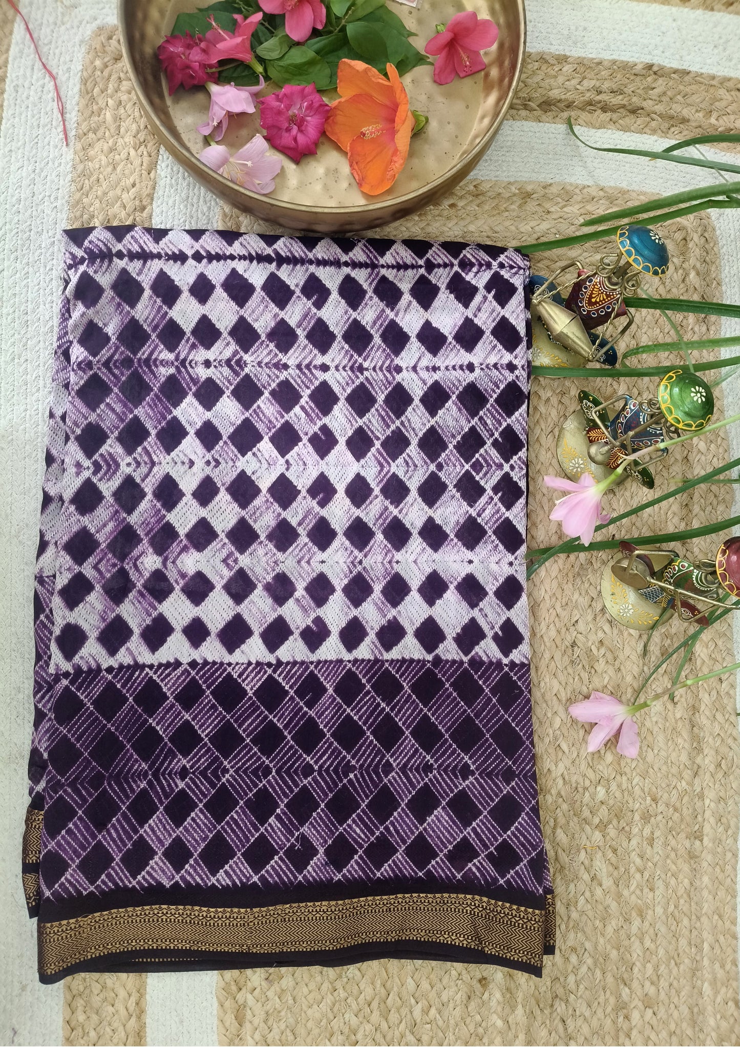Shibori Maheshwari Saree S8- Purple