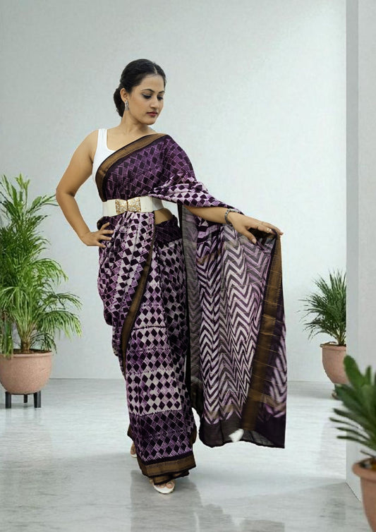 Shibori Maheshwari Saree S8- Purple