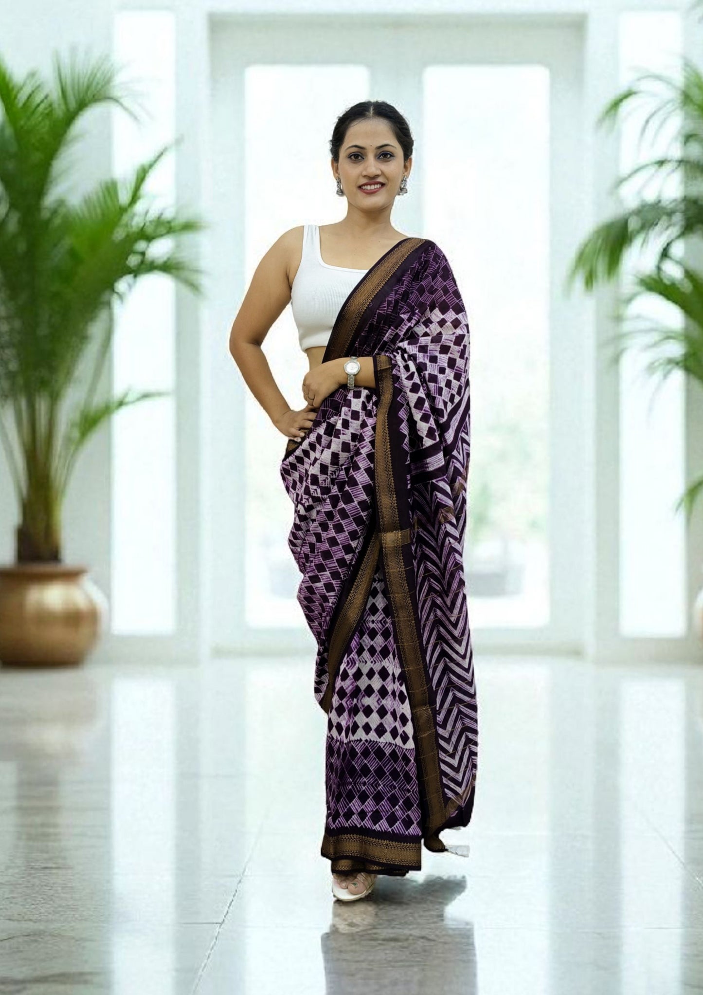 Shibori Maheshwari Saree S8- Purple