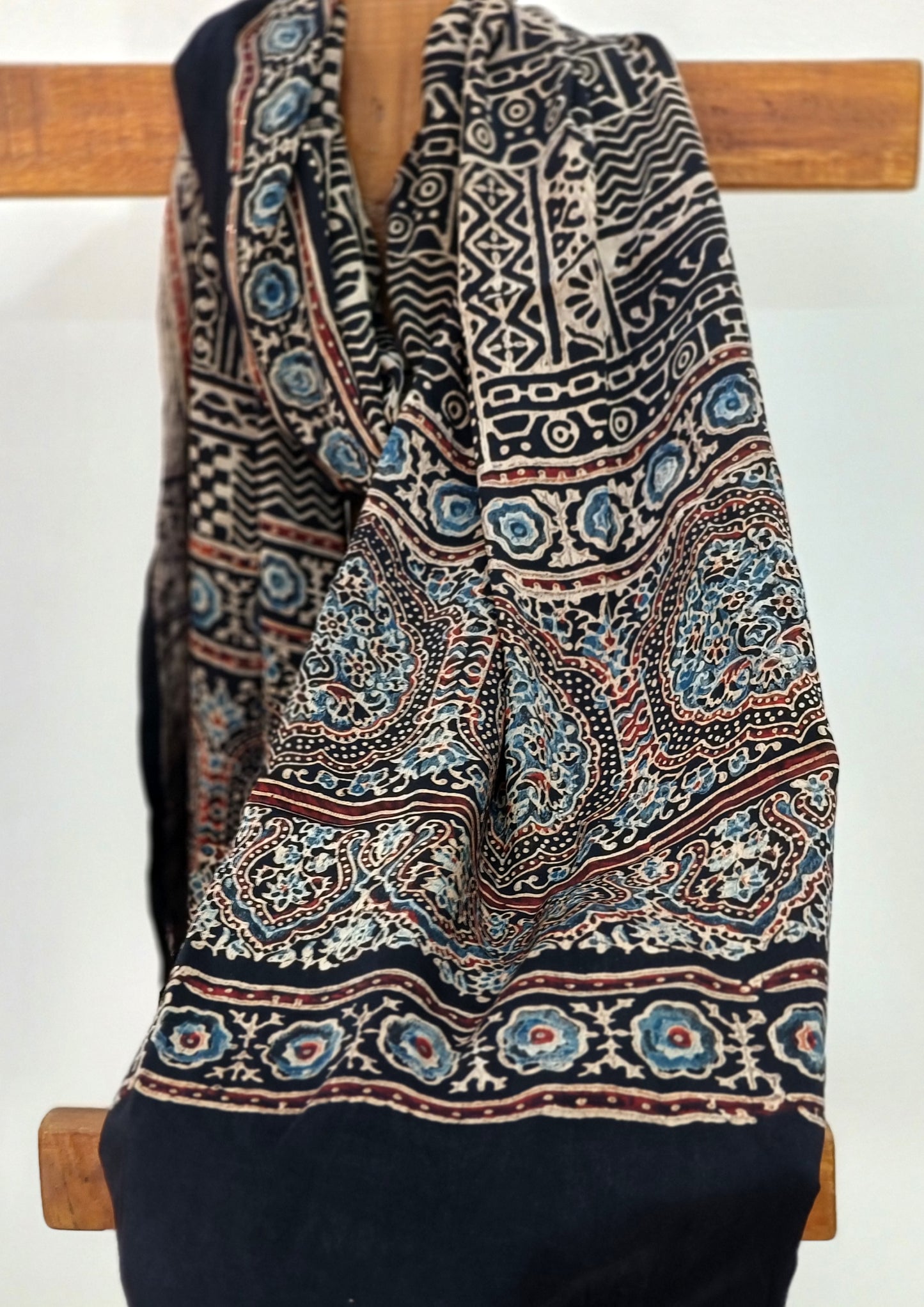 Handblock Printed Ajrakh Modal Stole- S9